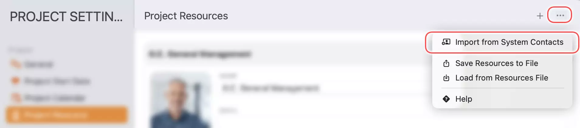 Project Settings - Import from Contacts