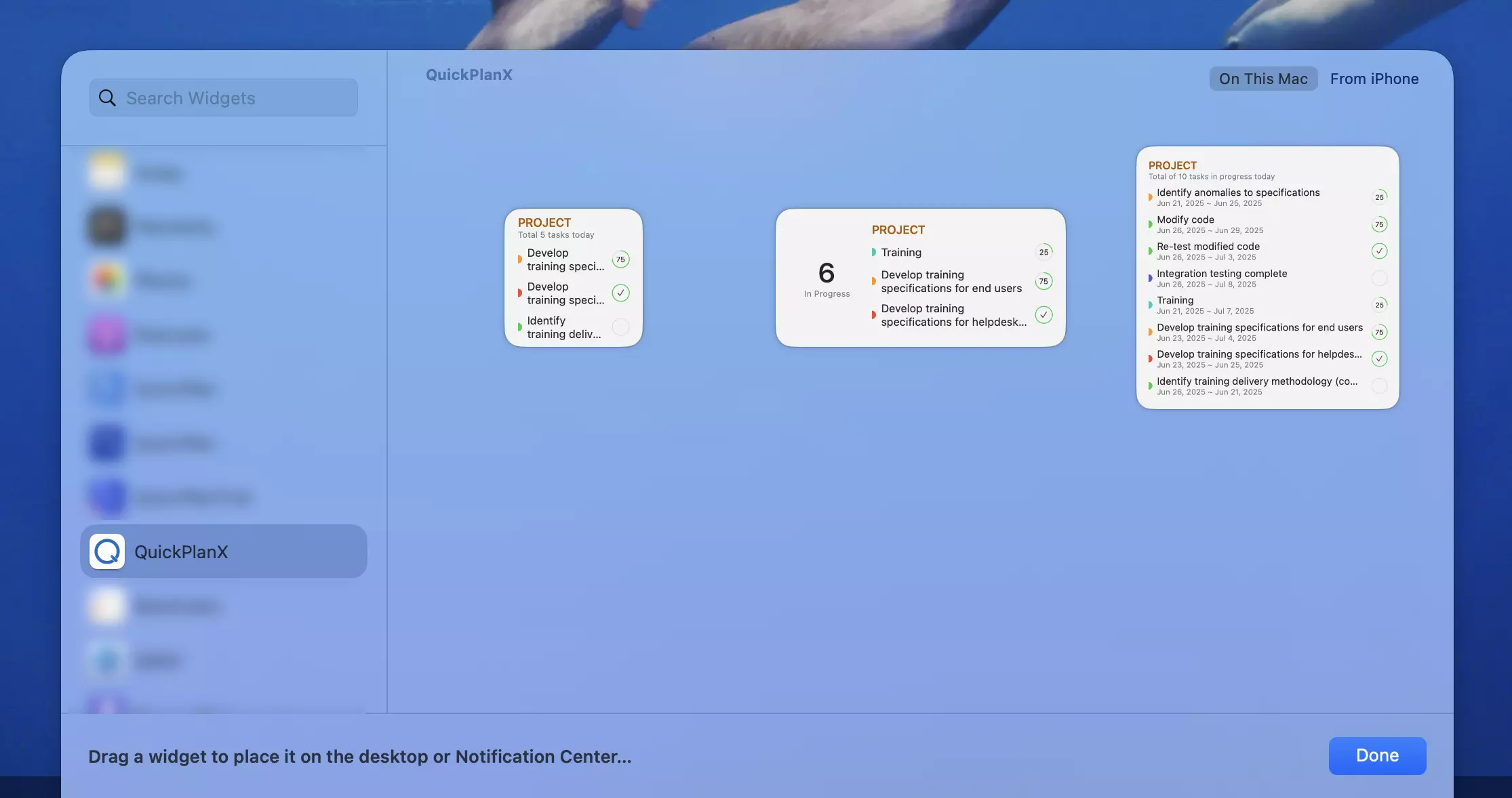 QuickPlanX-Widget hinzufügen