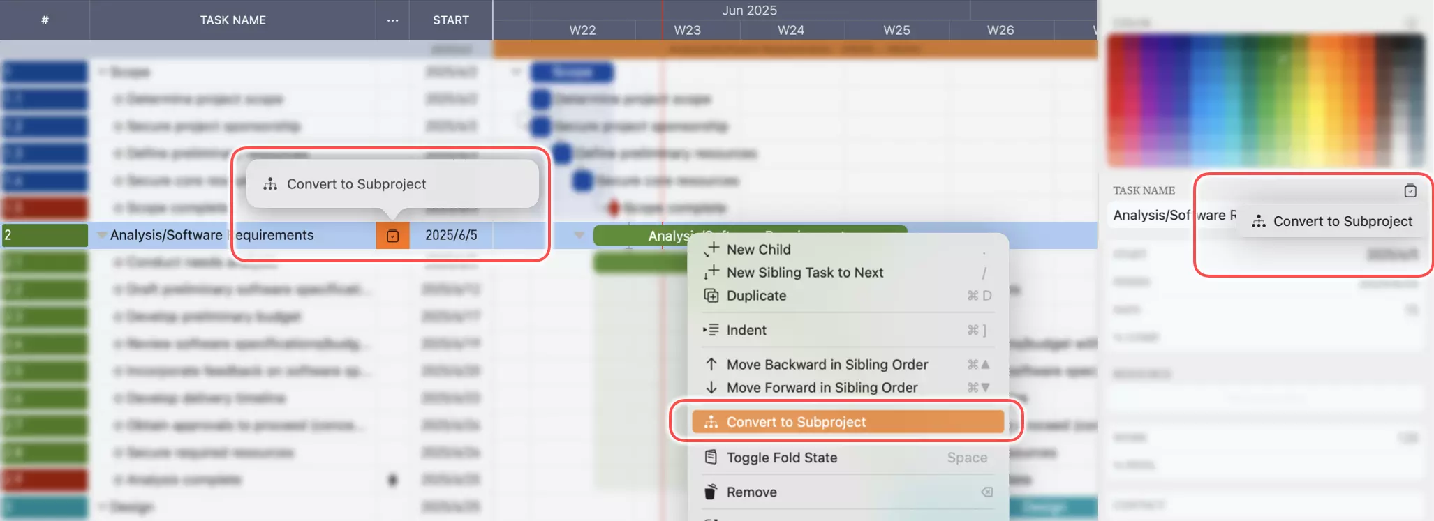 In Unterprojekt umwandeln
