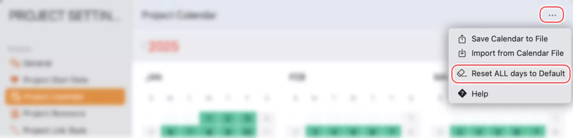 Projekteinstellungen - Kalender