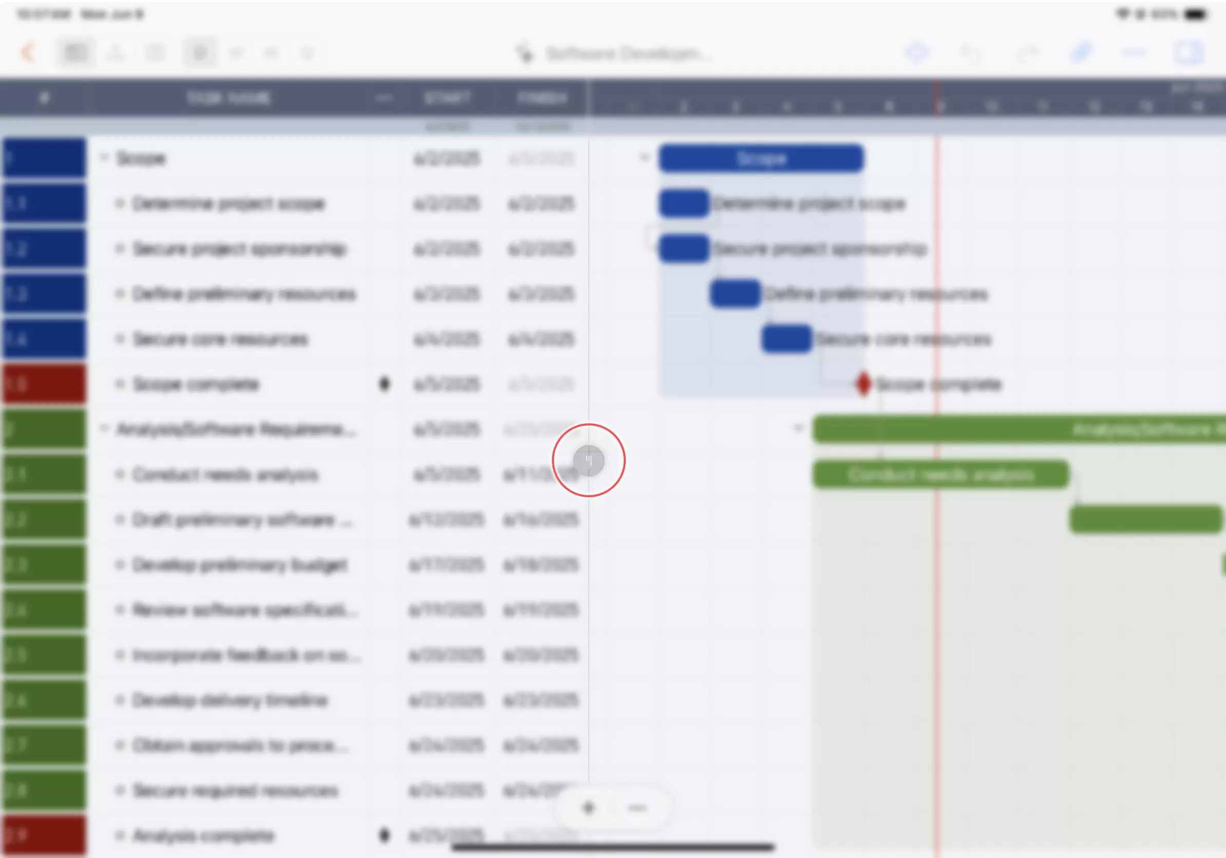 Fenêtre de Projet Vue Tableau sur iPad