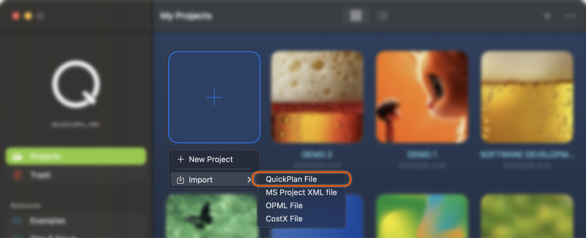 Importer un ancien fichier de projet