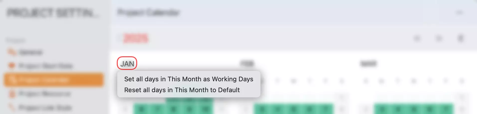 Paramètres du Projet - Calendrier