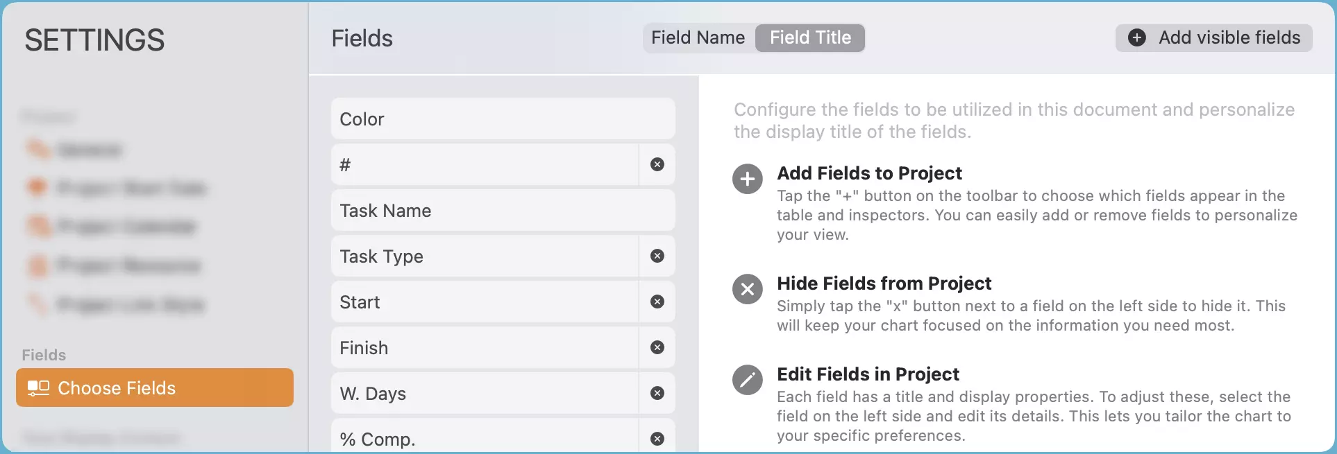 Paramètres des champs