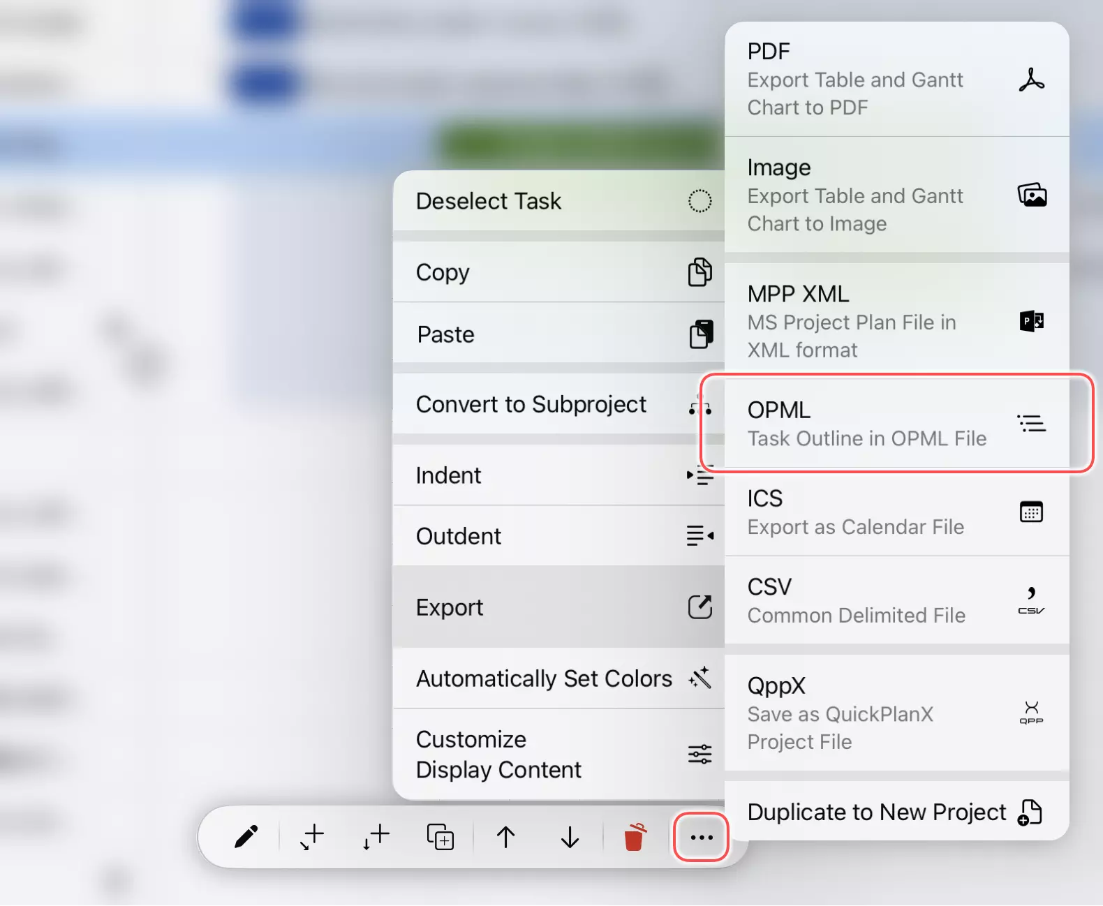 iPadでタスクグループをOPMLファイルにエクスポート