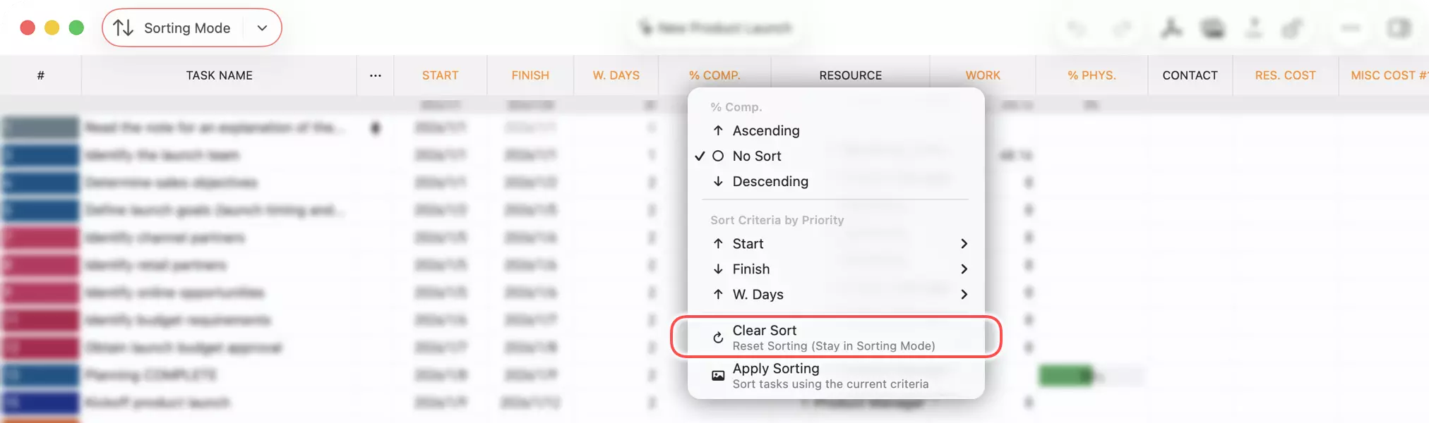 条件をリセット