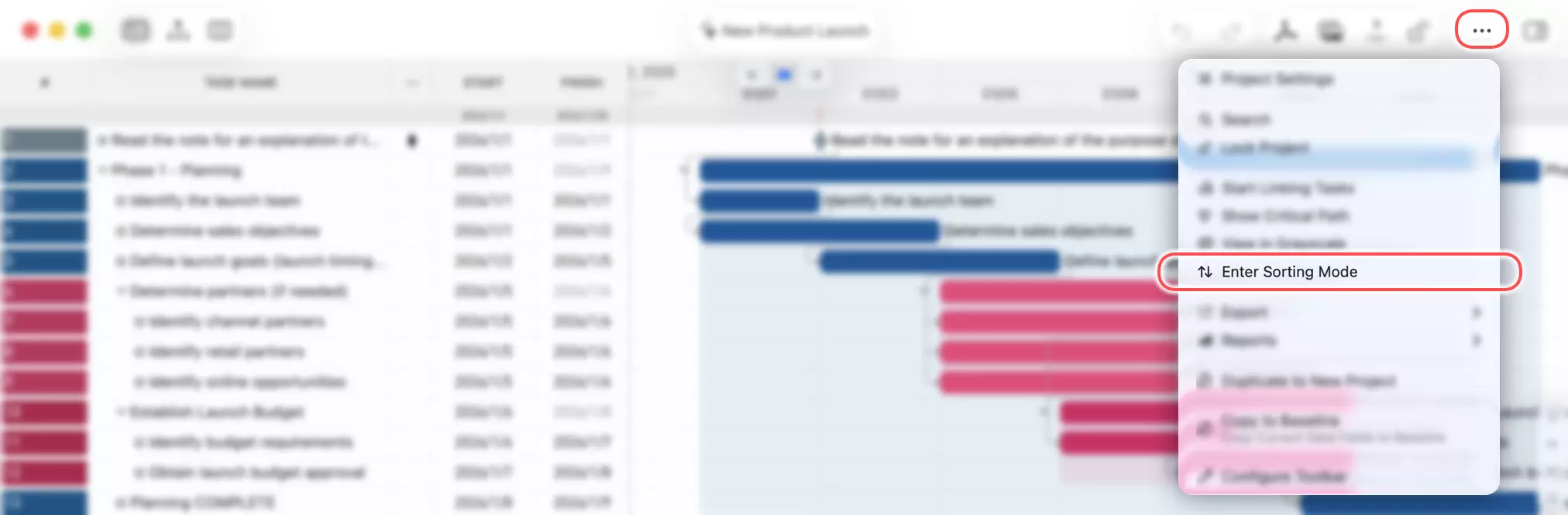 並べ替えモードに入る