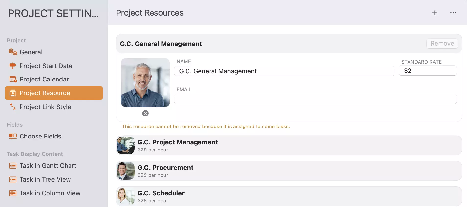 Projectinstellingen - Resources