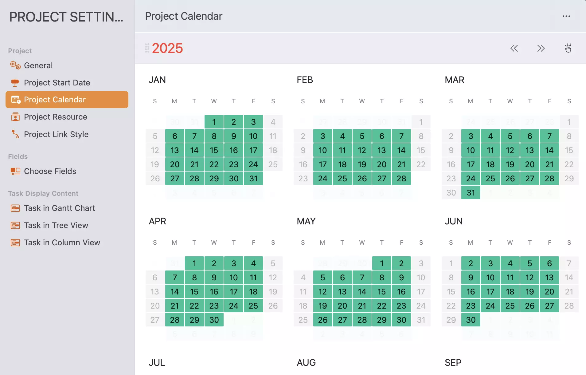项目设置 - 日历